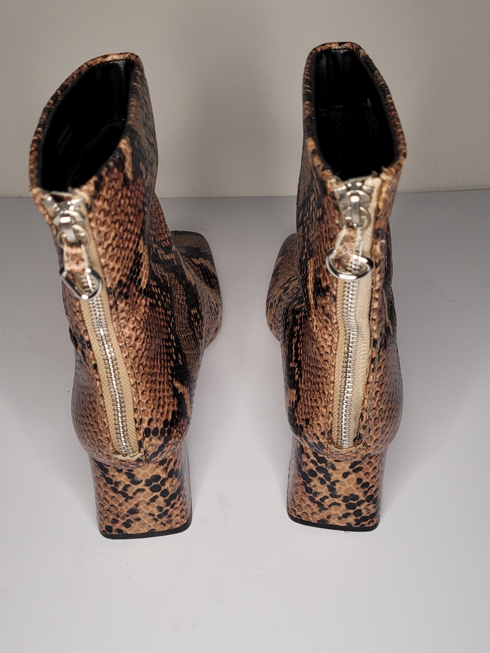 Topshop Breeze Snake Skin Print Square Toe Heeled Ankle Boots Brown Sz: 38 / 7.5 - Picture 6 of 12